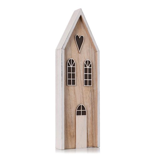 Domček srdiečko nat/bie drevo 39*12*4cm - Vianočné dekorácie a ozdoby