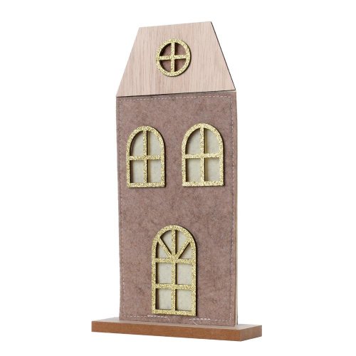 Domček nat/hne/zla drevo/filc 13,5*4*22cm - Vianočné dekorácie a ozdoby