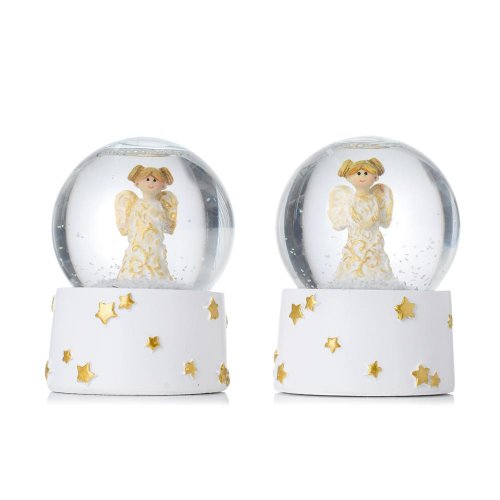 Snežná guľa anjel bie/zla mix/2 poly 6,5*6,5*8,5cm