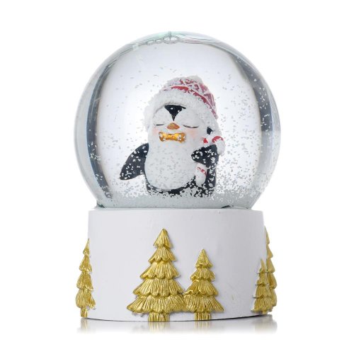 Snežná guľa tučniak veľká bie/zla/čer poly 4,5*4,5*6cm - Vianočné dekorácie