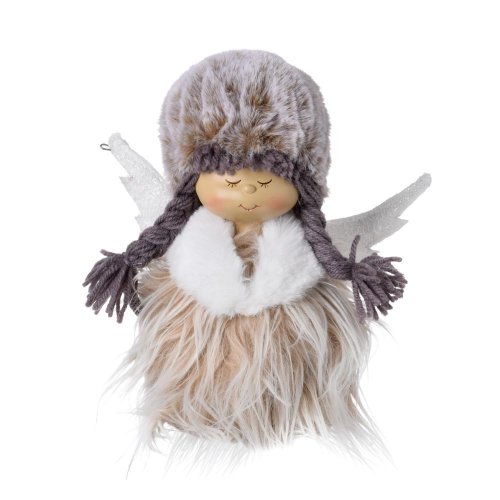 Dievča krídla, pelerína, čiapka bie/béž/siv textil 18*11*20cm - Vianočné dekorácie