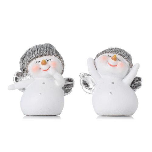 Snehuliak biely,sivá čiapka, krídla mix/2 poly 4,5*3*5cm