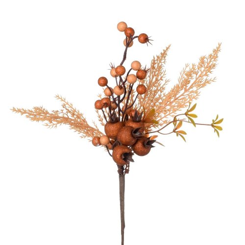 Konárik tuja , gran.jablko, guľky, béž/hne 31cm - Jesenné dekorácie