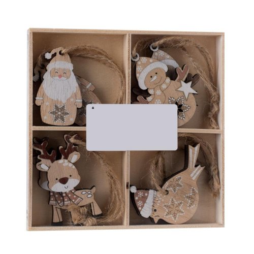 Záves snehuliak/santa/sob/vták drevo natur s8