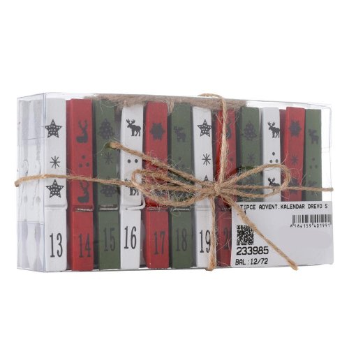 Štipce advent.kalendár drevo s/24