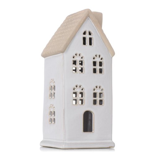 Domček bie/béž led porcelán 9,4*7,5*20,2cm