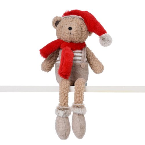 Medveď sediaci béž ,čer čiapka, šál textil 16*12*22/60cm