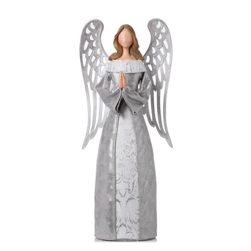 Anjel strieborný/bie led 25x15x55,5cm