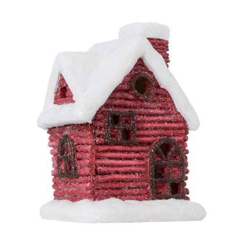 Domček červený so snehom glit. led poly 13,2*10*17,5cm