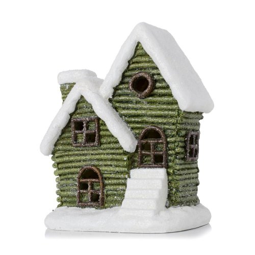 Domček zelený so snehom glit. malý led poly 15,5*11*19cm - Vianočné dekorácie a ozdoby