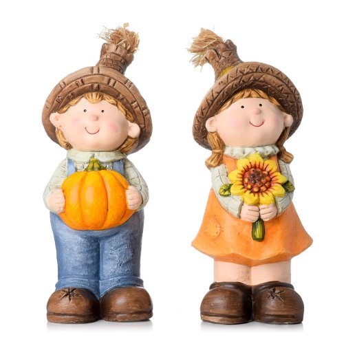 Dieťa s tekvicou /  slnečnicou  11,5*10,5*26cm - Jesenné dekorácie
