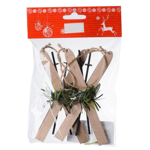 Záves lyže s čečinkou a šiškou nat/če drevo s/2 6,4*12cm