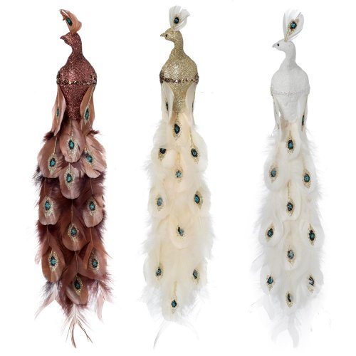 Páv na štipci hne/bie/zla-kr gliter perie mix 36*9*8cm