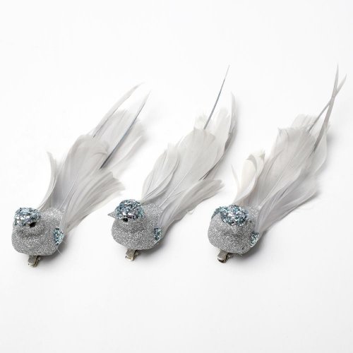 Vtáčik na štipci str/siv gliter mix/3 perie s*3 16,5*3,5*4cm