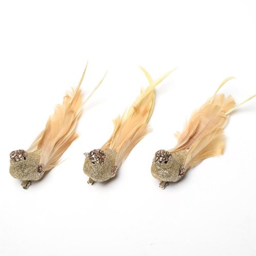 Vtáčik na štipci zla/kré gliter mix/3 perie s/3 16,5*3,5*4cm