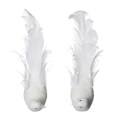 Holubica na štipci biela gliter mix/2 perie s/2 19*4,3*6cm