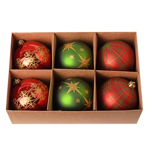 Guľa plast. čer/zel/zla lesk/mat s/6 10cm