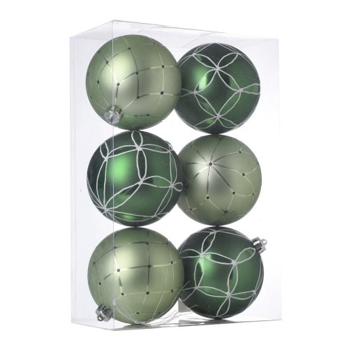 Guľa plast. zel/trá. zel mat s/6 10cm - Vianočné dekorácie a ozdoby