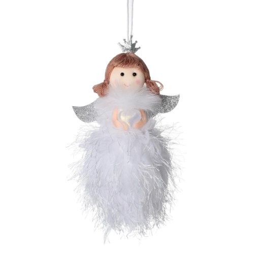 Záves anjel bielo/str textil 13cm - Vianočné dekorácie a ozdoby