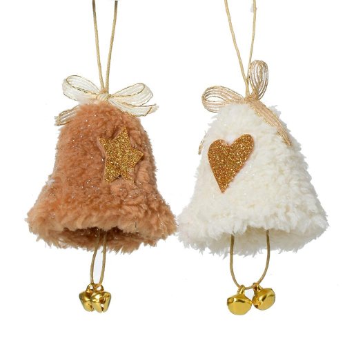 Záves zvonček kré/hne/zla rolničky textil mix/2 5cm - Vianočné dekorácie a ozdoby