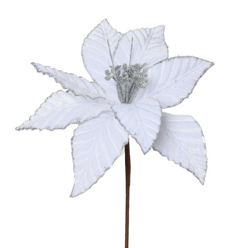 Ks ruža vianočná bielo/strieborná zamat/gliter 33cm