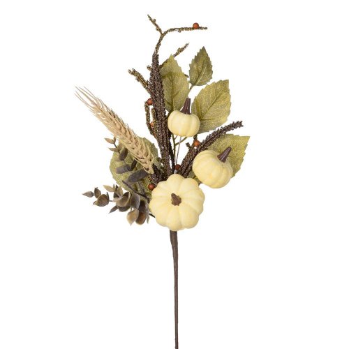 Konárik tekvice, trávy, guličky, lístie, krém/zel/hn 42cm - Jesenné dekorácie