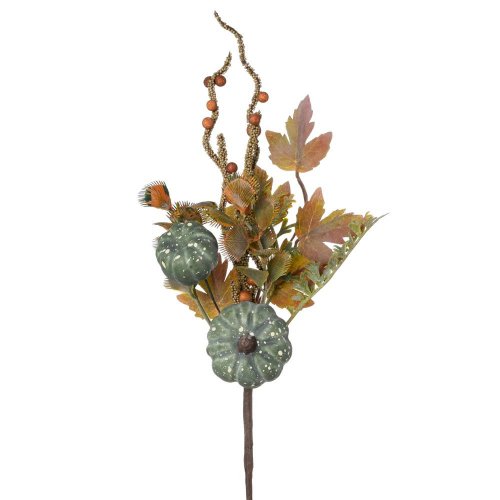 Konárik tekvice, guličky, zeleň, lístie, zel/or 32cm - Jesenné dekorácie
