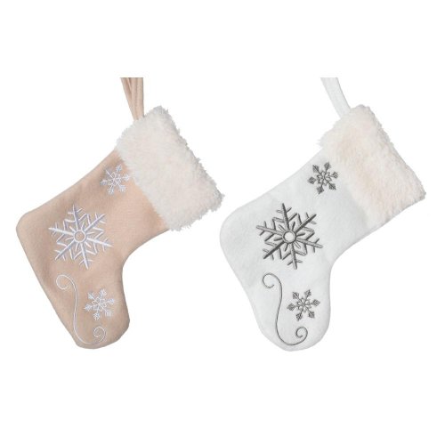 Vian.ponožka béž/bie flis mix f 20x11cm - Vianočné dekorácie a ozdoby