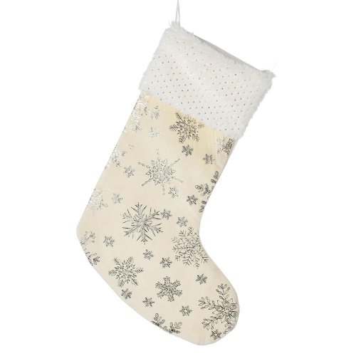 Vian. ponožka vzor vločka krém/zla.šamp zam/textil 28*43cm - Vianočné dekorácie