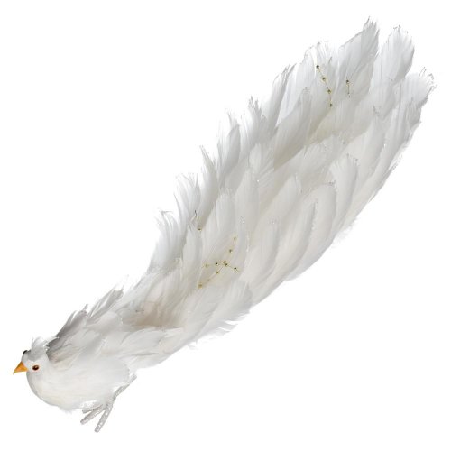 Páv biely 40*14*15cm - Vianočné dekorácie a ozdoby