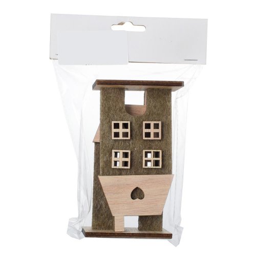 Domček béž/hne drevo/flis s/2 8*4*12,5cm - Vianočné dekorácie a ozdoby