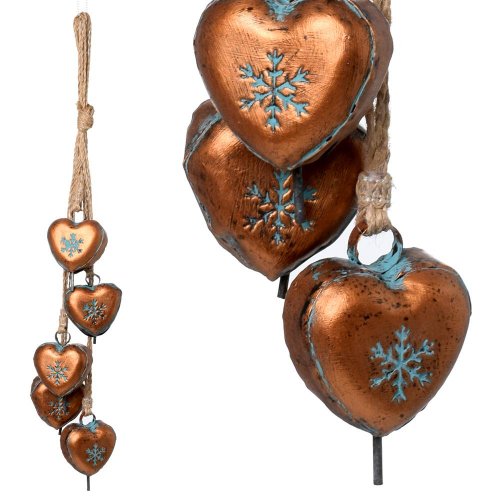 Záves rolničky srdce kov zl. 7*4*55cm