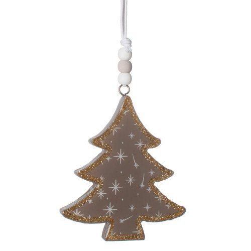Záves stromček vian. drevo hnedá/zl. 10x10x1,3cm - Vianočné dekorácie