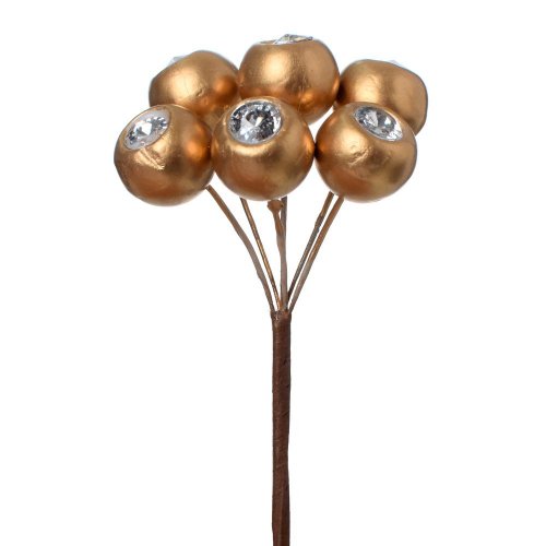 Zápich bobule s kamienkom zlaté x6 15cm