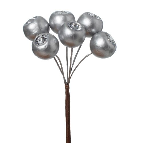 Zápich bobule s kamienkom strieborné x6 15cm