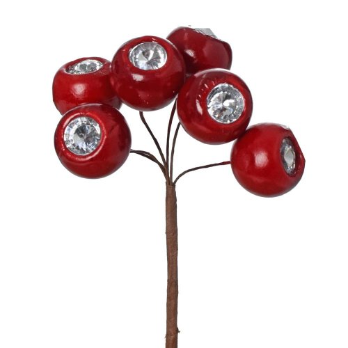 Zápich bobule s kamienkom červené x6 15cm