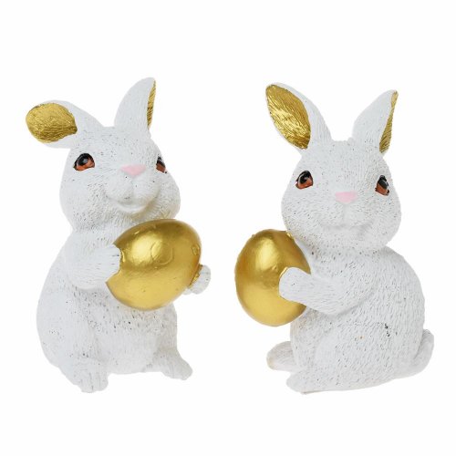 Zajac s vajíčkom poly 7x5x10,5cm bielozlatá mix - Veľkonočné ozdoby