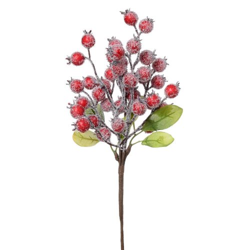 Konárik červené šípky, listy, zasnež. 33,5cm - Umelé kvety