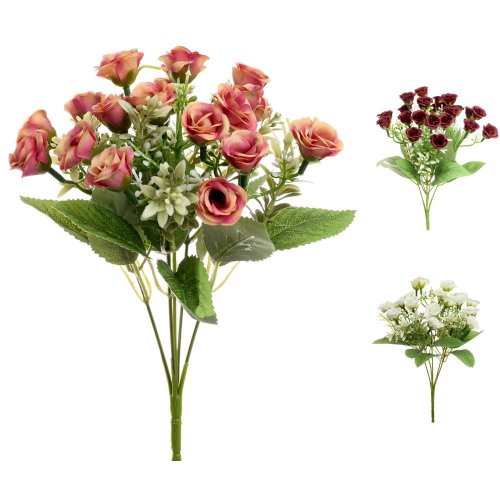Kytica ružičky, drob.kvety, zeleň mix/3f 27cm - Umelé kvety