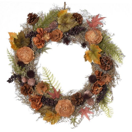 Veniec suš. ruže, šiš.,plod.,list, pap,trá.,hn-or/zel,fia 46cm