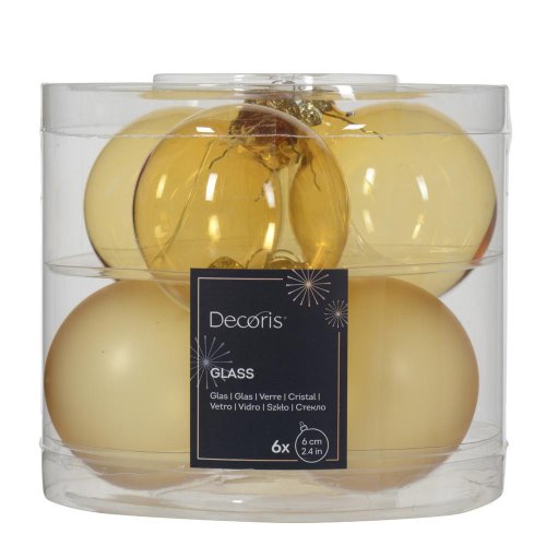 Guľa sklo transp./krém zlatá s/6 pr.6cm