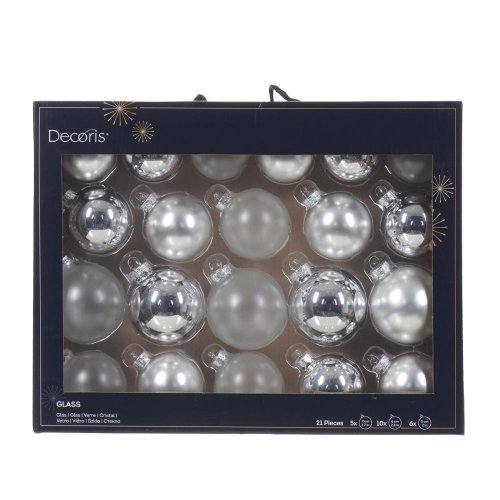 Guľa sklo strieborná trans/lesklé/mraz. s/21 pr.7cm