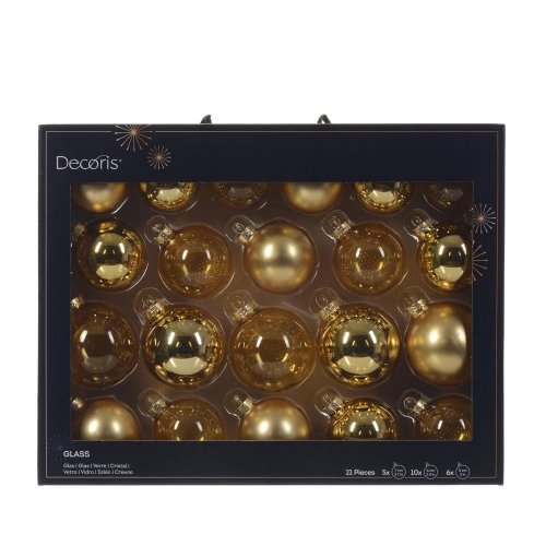 Guľa sklo zlatá trans/lesklé/mraz. s/21 pr.7cm