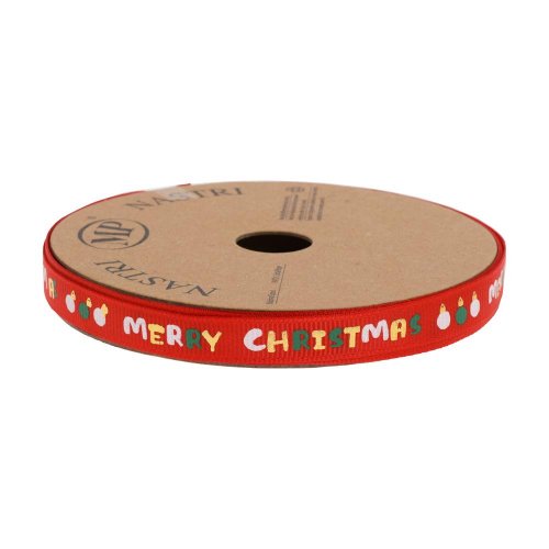 Stuha vian červená /merry christmas 1cm/20m 4960 08 - Vianočné dekorácie