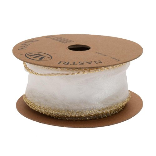 Stuha tyl biela/zlatý lem 4cm/10m 4979g 01