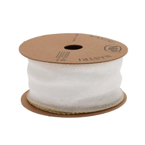 Stuha tyl biela/zlatý lem 6,3cm/10m 4979xg 01 - Vianočné dekorácie