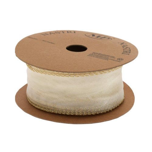 Stuha tyl krém/zlatý lem 4cm/10m 4979g 02