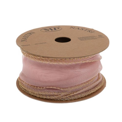 Stuha tyl ružová/zlatý lem 6,3cm/10m 4979xg 57