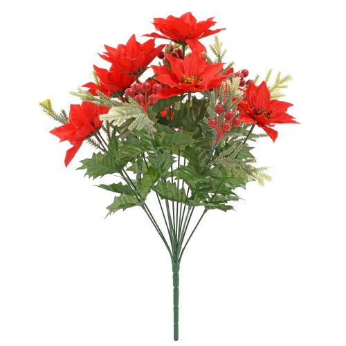 Kytica poinsetia červ,, bobulky, čečinka x14 45cm - Umelé kvety