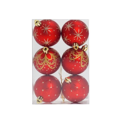 Gule plast. červené ornament mix s/6 10cm